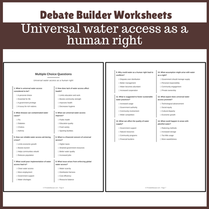 Universal water access as a human right | Favour and Against Worksheet Printable Activity