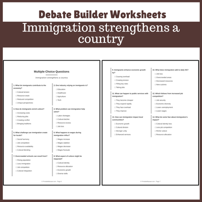 Immigration strengthens a country | Favour and Against Worksheet Printable Activity