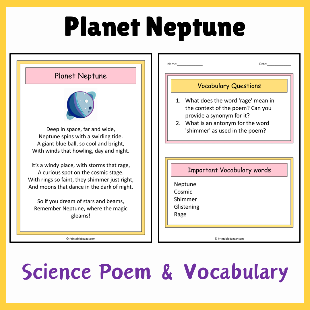 Planet Neptune | Science Poem Reading Comprehension Activity