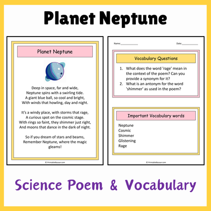 Planet Neptune | Science Poem Reading Comprehension Activity
