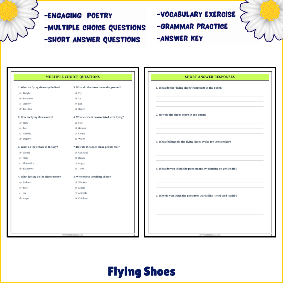 Flying Shoes | Poem Grammar Worksheet Printable Activity