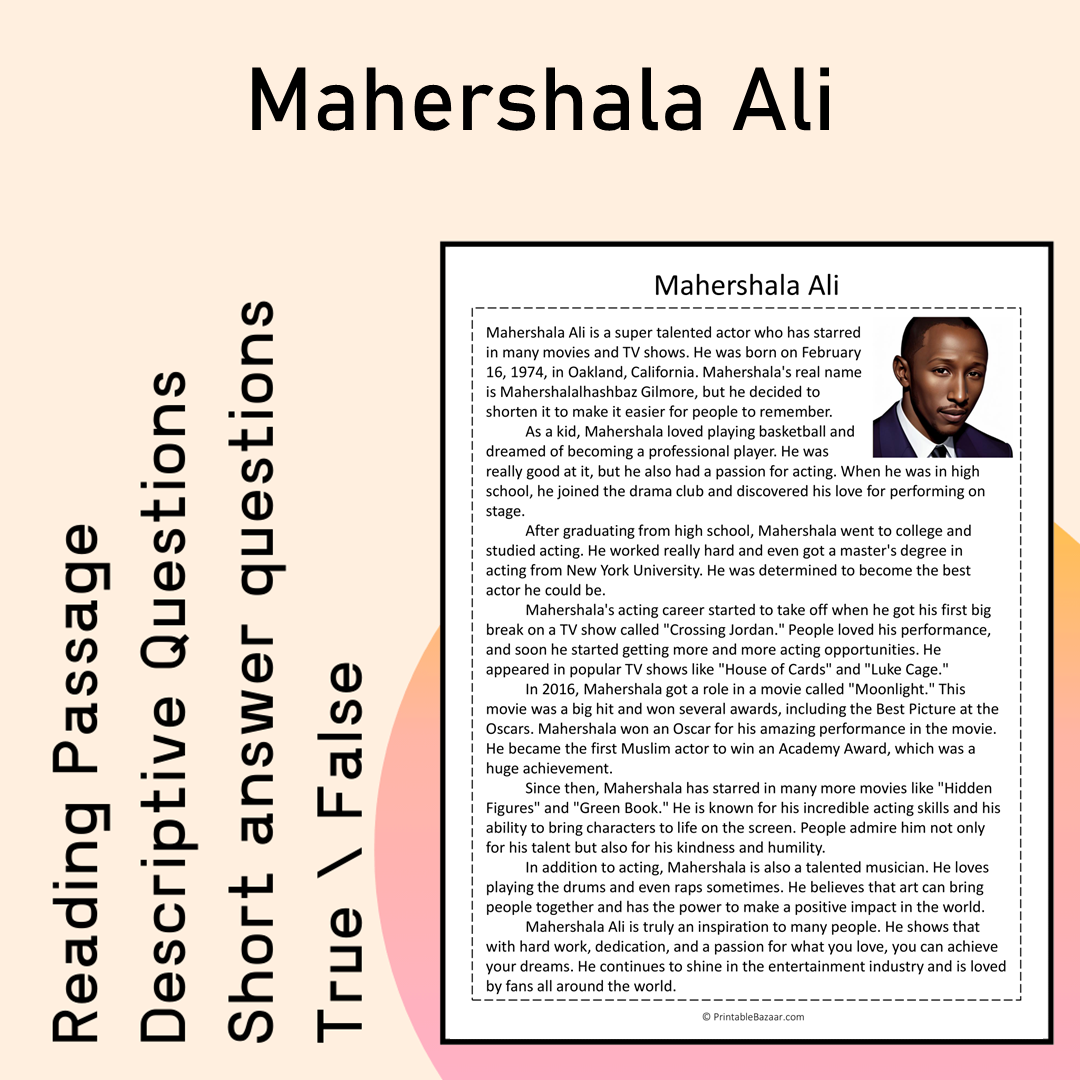 Mahershala Ali | Reading Comprehension Passage Printable Activity