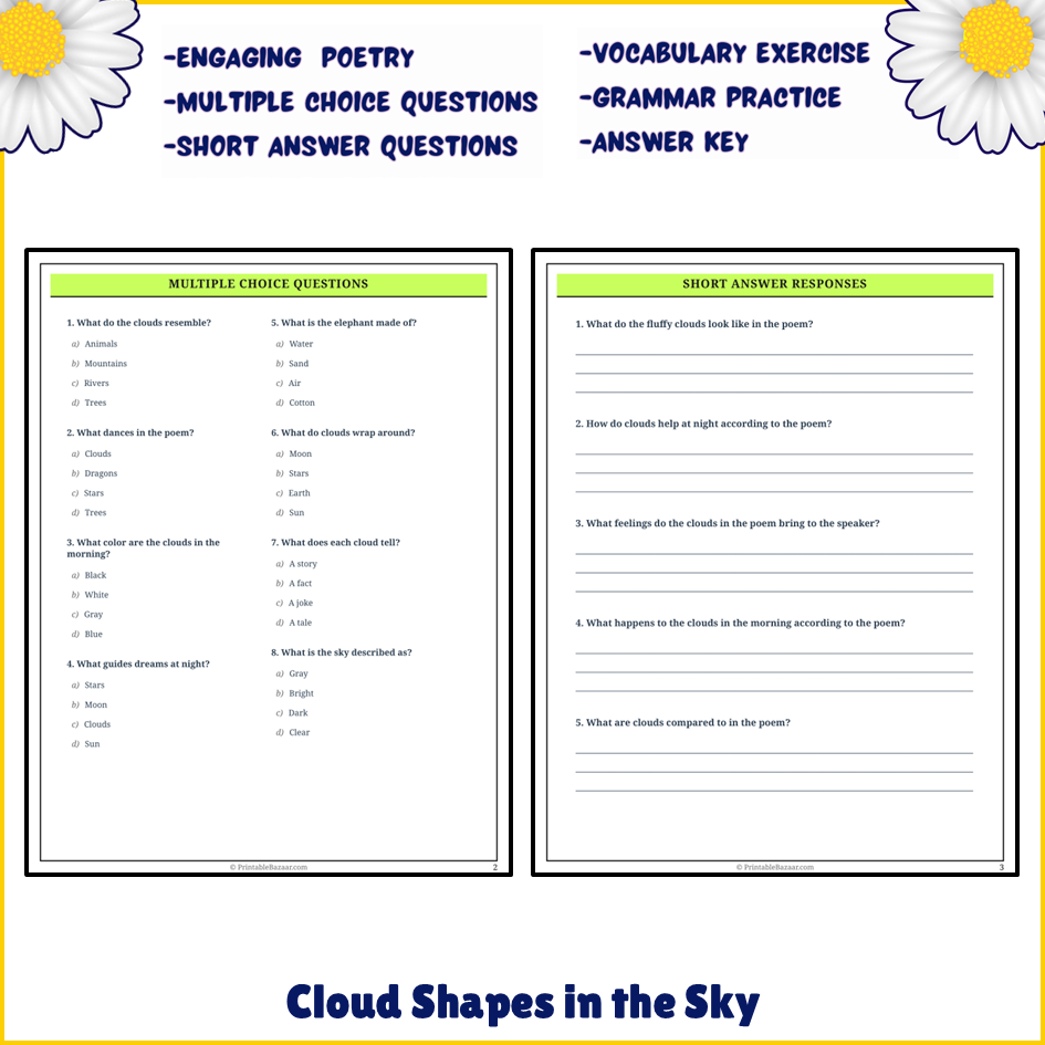 Cloud Shapes in the Sky | Poem Grammar Worksheet Printable Activity