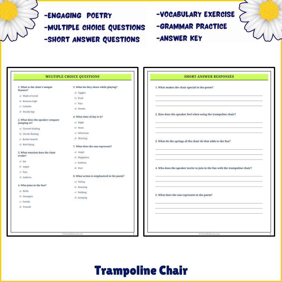 Trampoline Chair | Poem Grammar Worksheet Printable Activity