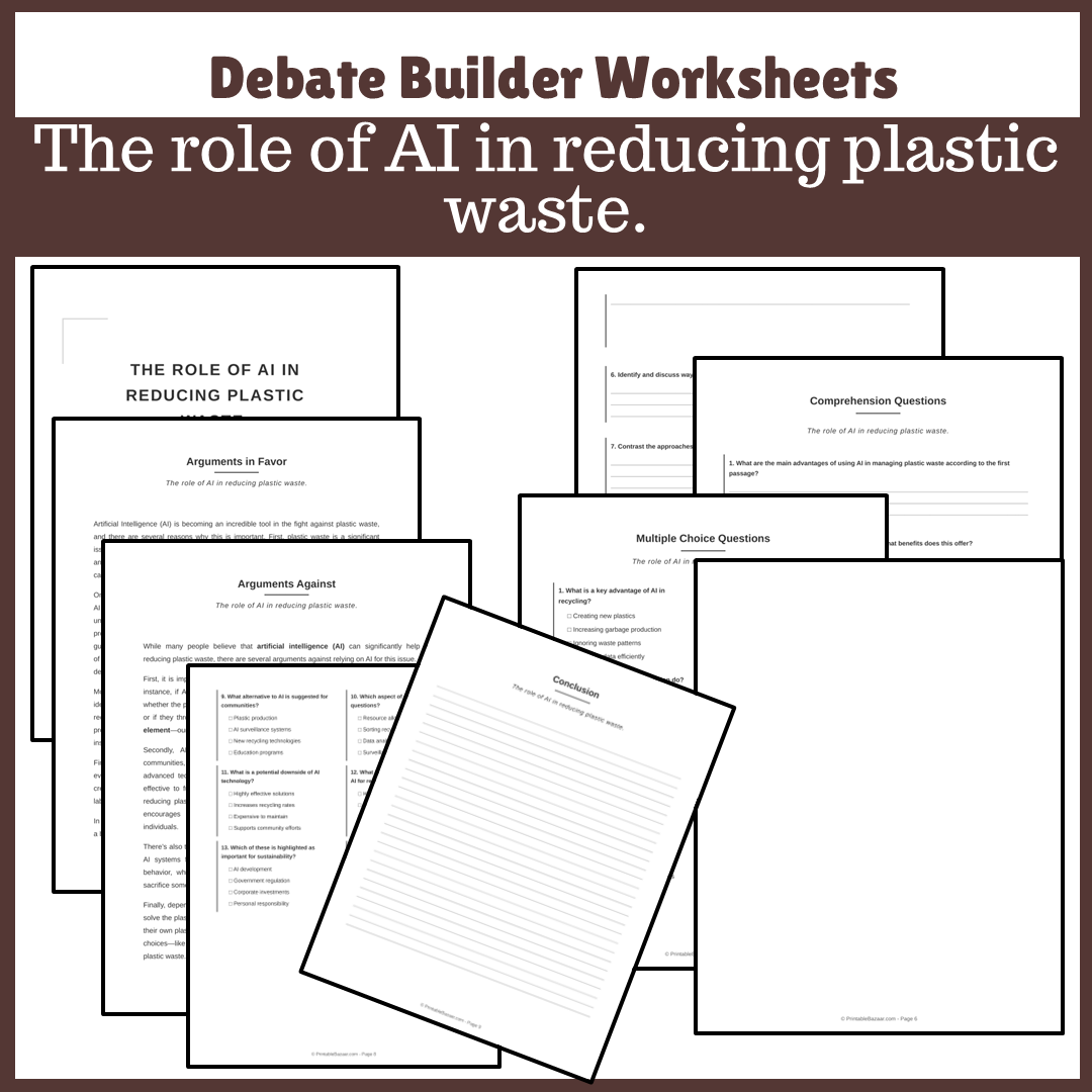 The role of AI in reducing plastic waste. | Favour and Against Worksheet Printable Activity