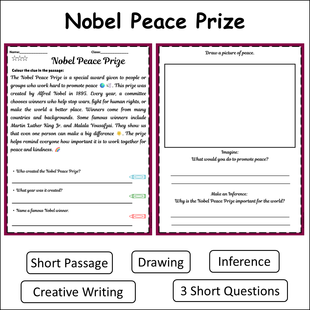 Nobel Peace Prize | Short Reading Comprehension Creative Worksheet