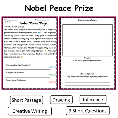 Nobel Peace Prize | Short Reading Comprehension Creative Worksheet