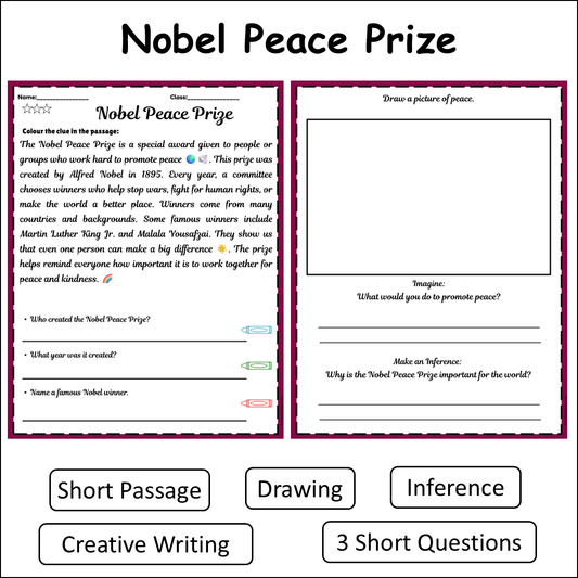 Nobel Peace Prize | Short Reading Comprehension Creative Worksheet