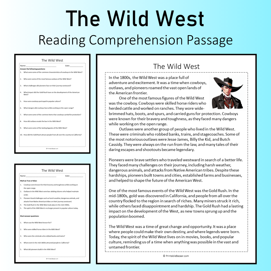 The Wild West | Reading Comprehension Passage Printable Worksheet