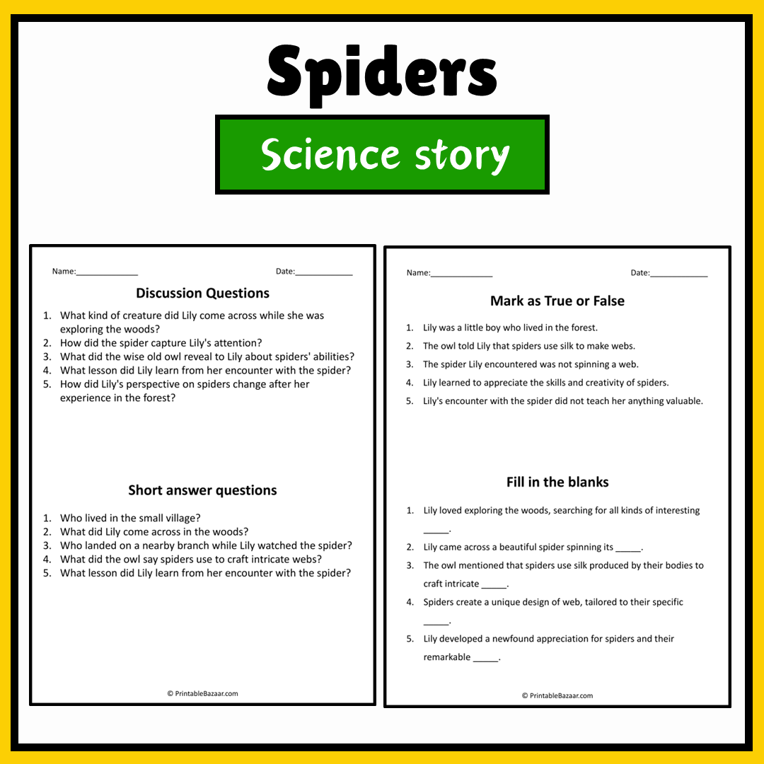 Spiders | Science Story Reading Comprehension Activity