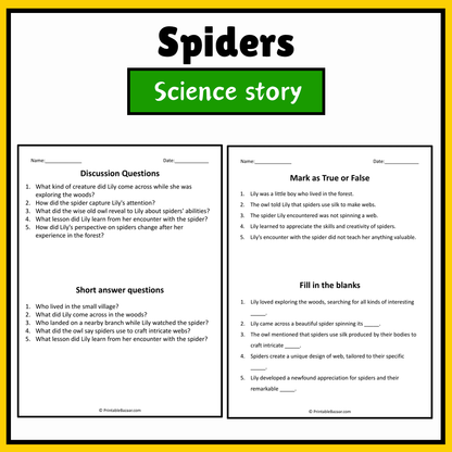 Spiders | Science Story Reading Comprehension Activity