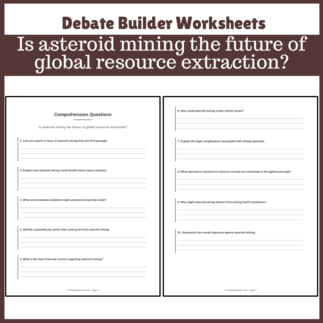 Is asteroid mining the future of global resource extraction? | Favour and Against Worksheet Printable Activity