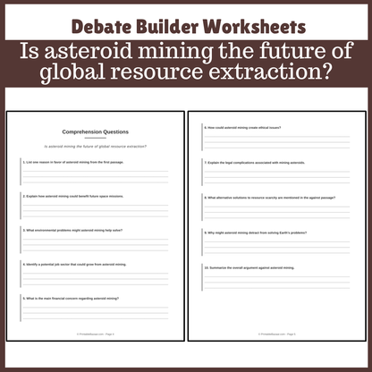 Is asteroid mining the future of global resource extraction? | Favour and Against Worksheet Printable Activity