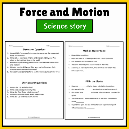 Force and Motion | Science Story Reading Comprehension Activity