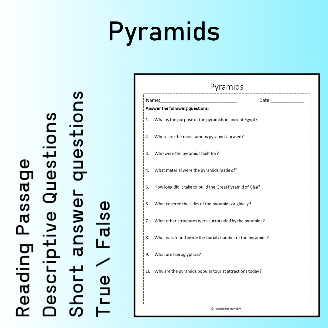 Pyramids | Reading Comprehension Passage Printable Worksheet