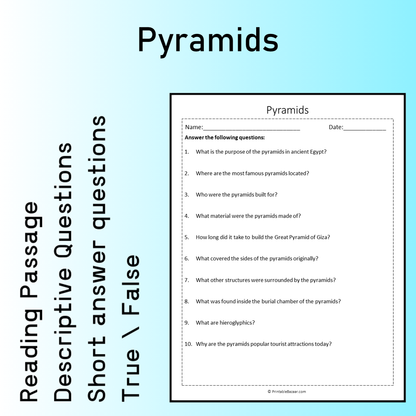 Pyramids | Reading Comprehension Passage Printable Worksheet