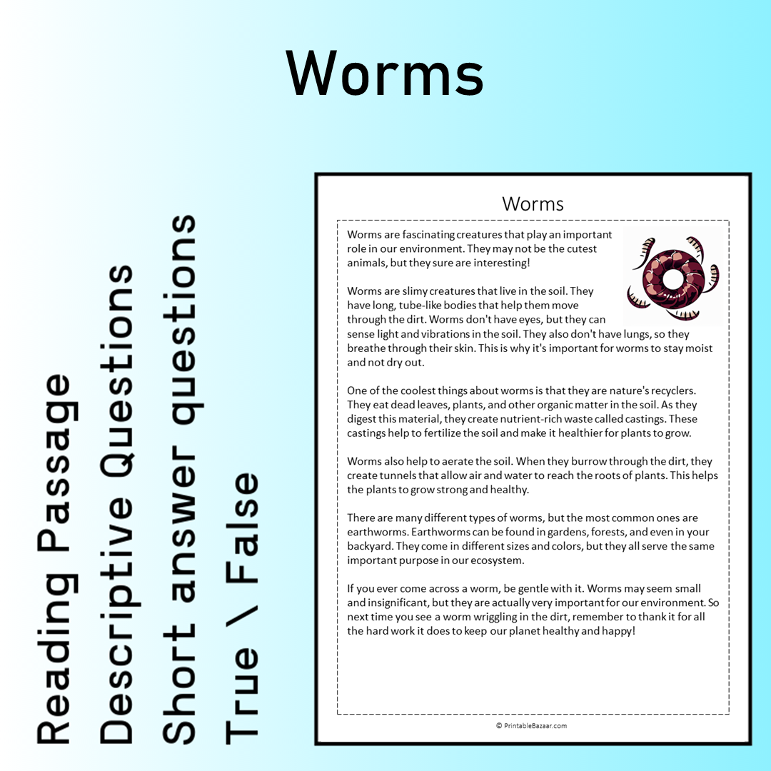 Worms | Reading Comprehension Passage Printable Worksheet