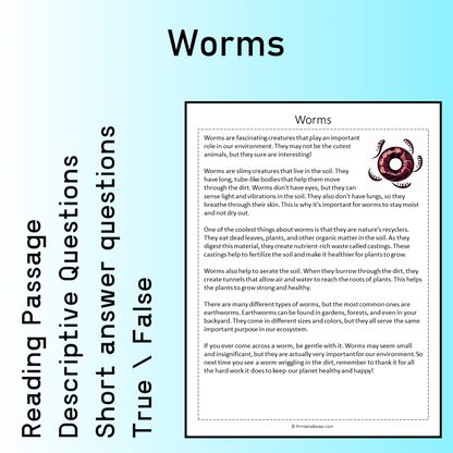 Worms | Reading Comprehension Passage Printable Worksheet