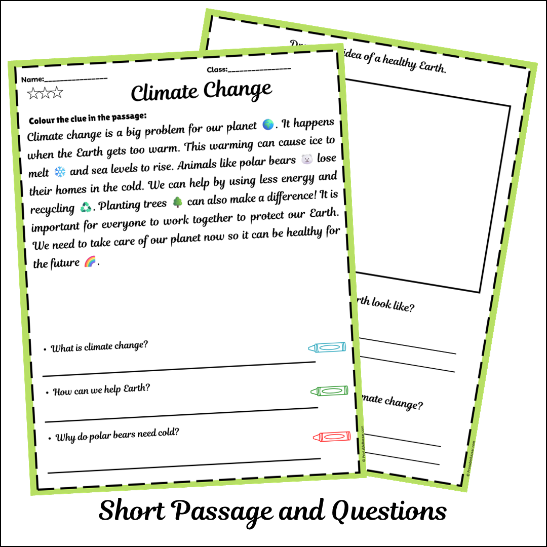 Climate Change | Short Reading Comprehension Creative Worksheet