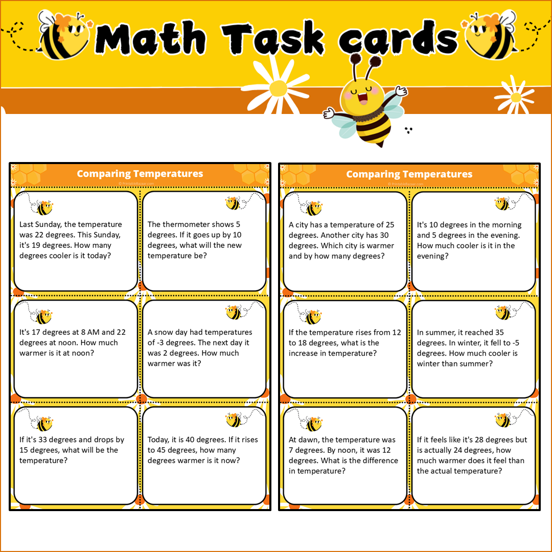 Comparing Temperatures | Math Task Cards