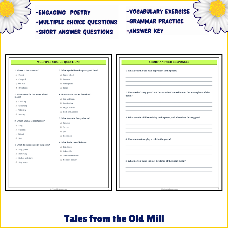 Tales from the Old Mill | Poem Grammar Worksheet Printable Activity