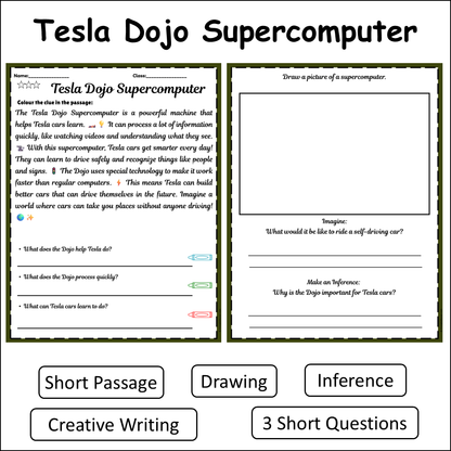 Tesla Dojo Supercomputer | Short Reading Comprehension Creative Worksheet