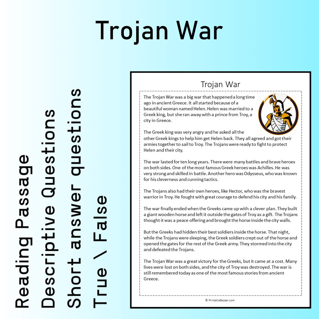 Trojan War | Reading Comprehension Passage Printable Worksheet