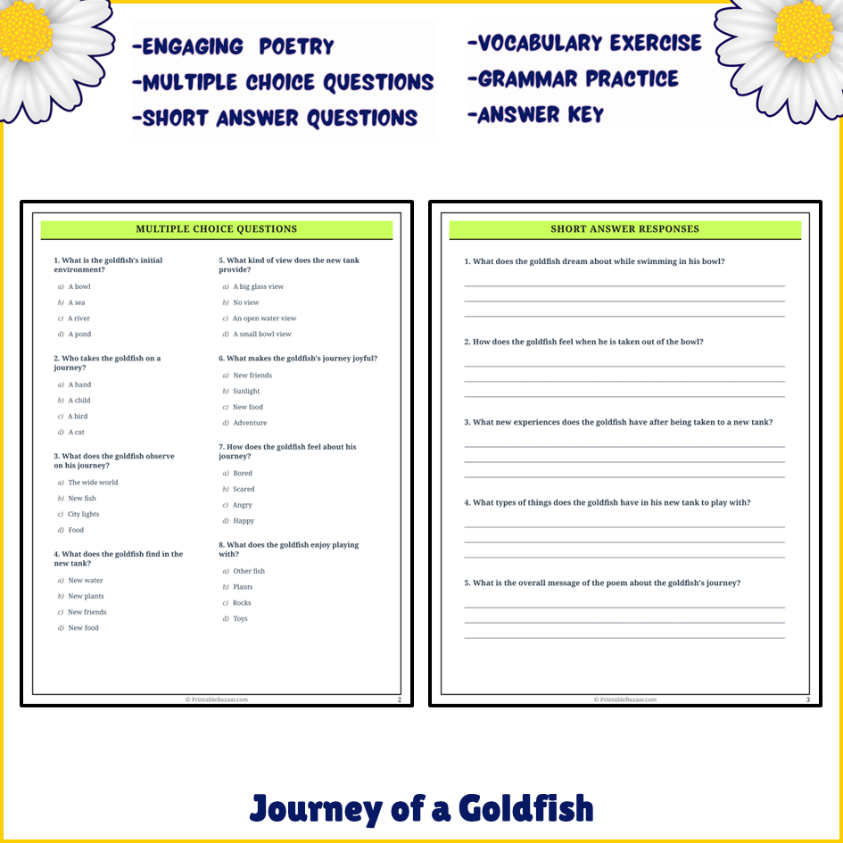 Journey of a Goldfish | Poem Grammar Worksheet Printable Activity