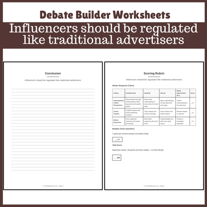 Influencers should be regulated like traditional advertisers | Favour and Against Worksheet Printable Activity