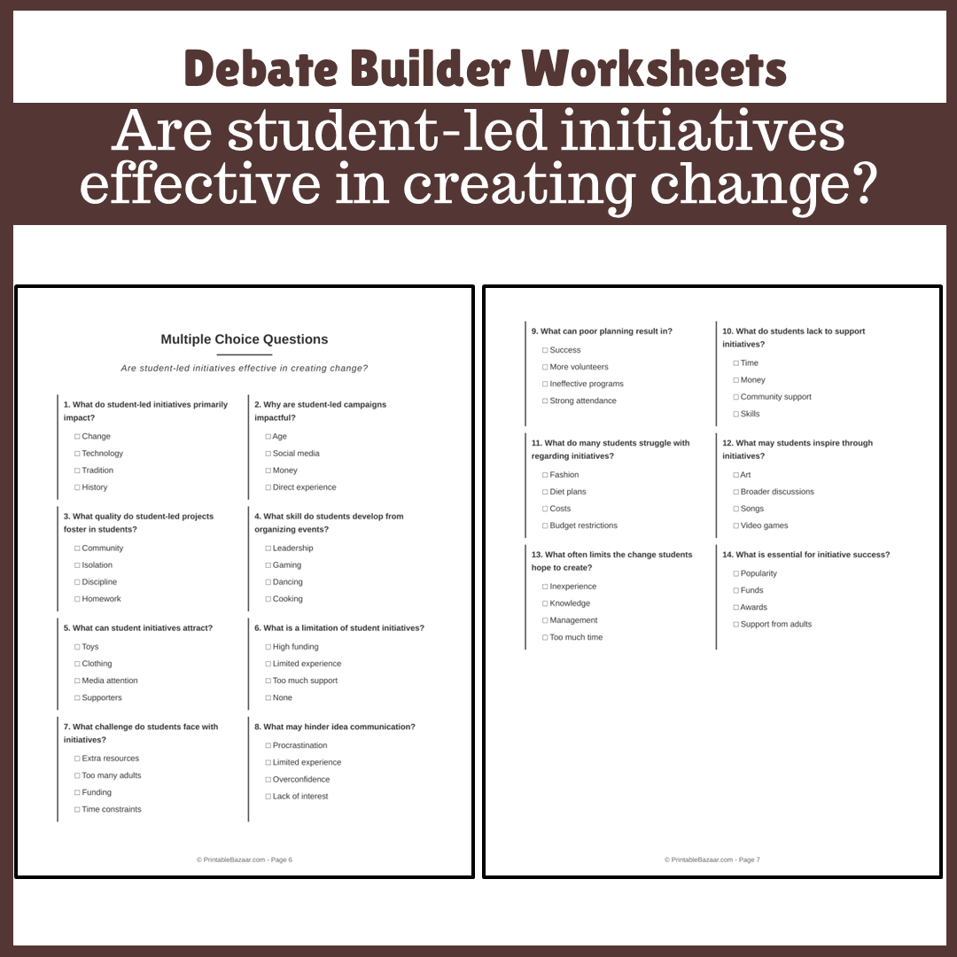 Are student-led initiatives effective in creating change? | Favour and Against Worksheet Printable Activity