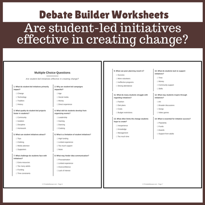 Are student-led initiatives effective in creating change? | Favour and Against Worksheet Printable Activity