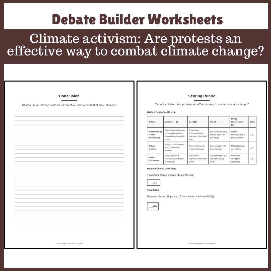 Climate activism: Are protests an effective way to combat climate change? | Favour and Against Worksheet Printable Activity