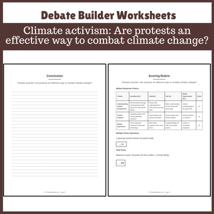 Climate activism: Are protests an effective way to combat climate change? | Favour and Against Worksheet Printable Activity