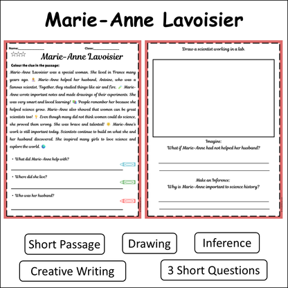 Marie-Anne Lavoisier | Short Reading Comprehension Creative Worksheet