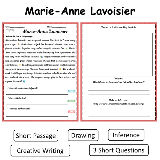 Marie-Anne Lavoisier | Short Reading Comprehension Creative Worksheet
