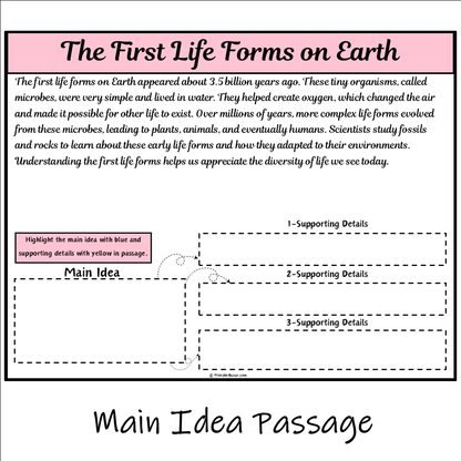 The First Life Forms on Earth | Main Idea and Supporting Details Reading Passage and Questions