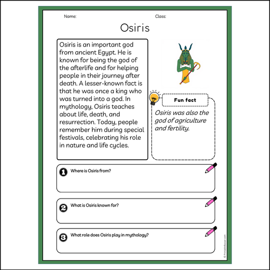 Osiris | Reading Passage Comprehension Questions Writing Facts Worksheet