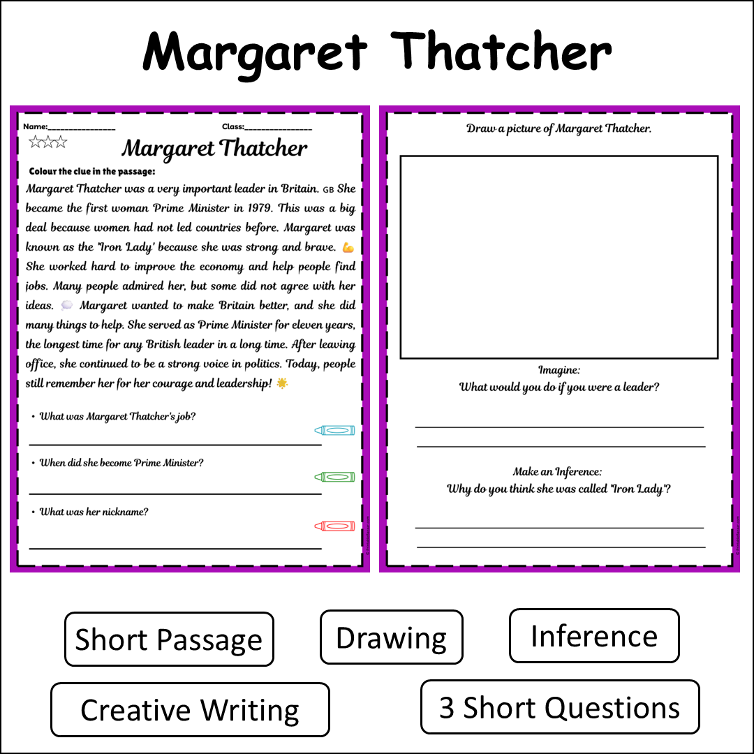 Margaret Thatcher | Short Reading Comprehension Creative Worksheet