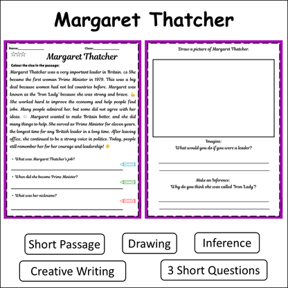 Margaret Thatcher | Short Reading Comprehension Creative Worksheet