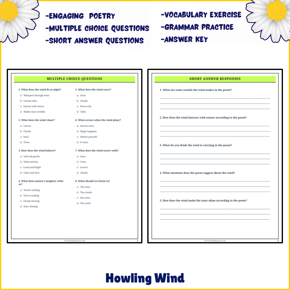 Howling Wind | Poem Grammar Worksheet Printable Activity