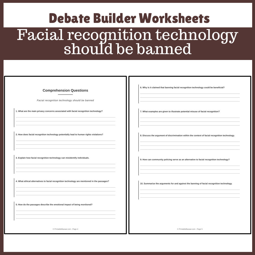 Facial recognition technology should be banned | Favour and Against Worksheet Printable Activity