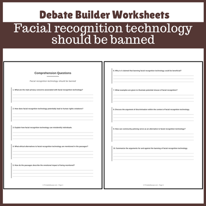 Facial recognition technology should be banned | Favour and Against Worksheet Printable Activity