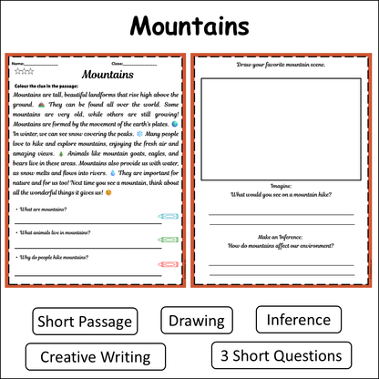 Mountains | Short Reading Comprehension Creative Worksheet