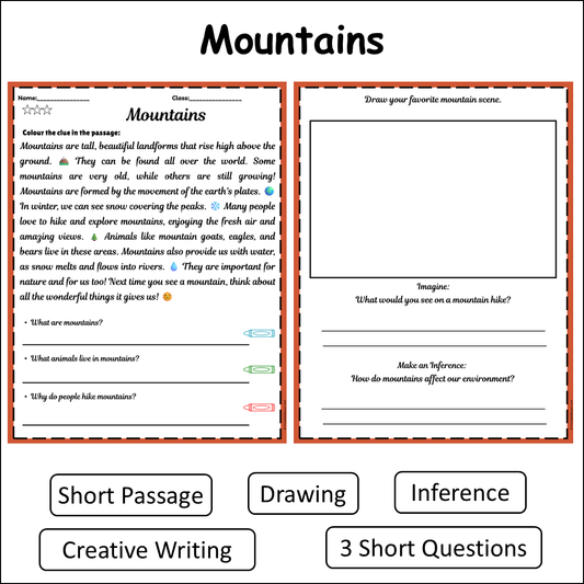 Mountains | Short Reading Comprehension Creative Worksheet