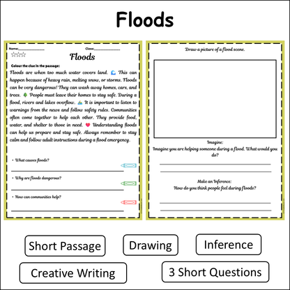 Floods | Short Reading Comprehension Creative Worksheet
