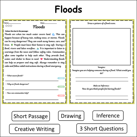 Floods | Short Reading Comprehension Creative Worksheet