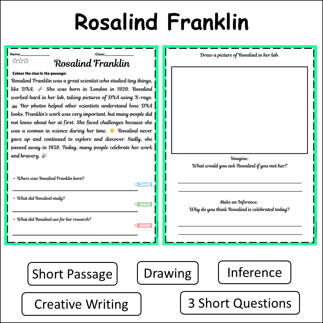 Rosalind Franklin | Short Reading Comprehension Creative Worksheet