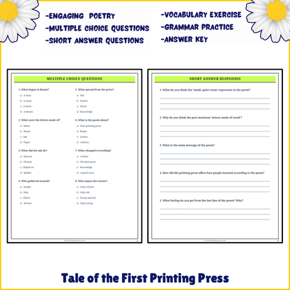 Tale of the First Printing Press | Poem Grammar Worksheet Printable Activity