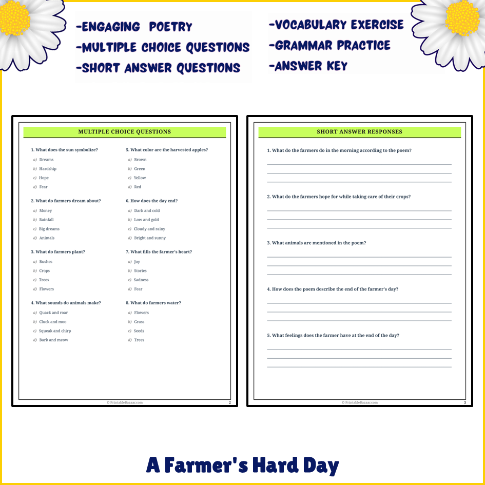 A Farmer's Hard Day | Poem Grammar Worksheet Printable Activity