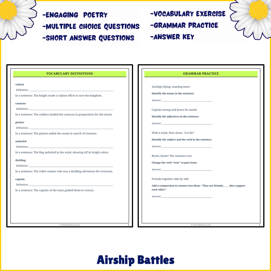 Airship Battles | Poem Grammar Worksheet Printable Activity